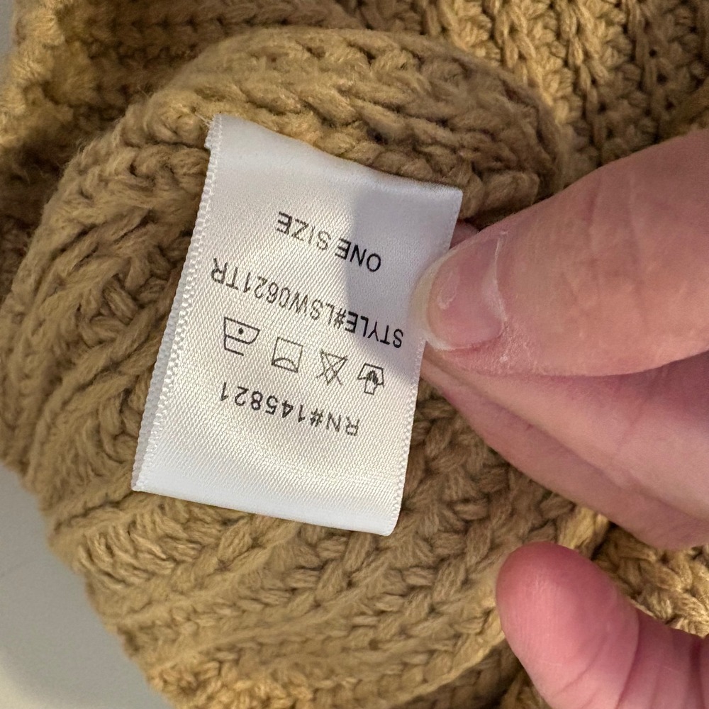 12th Tribe x The Salty Blonde Tan Chunky Knit Oversized Mock Neck Sweater OS - Picture 9 of 11
